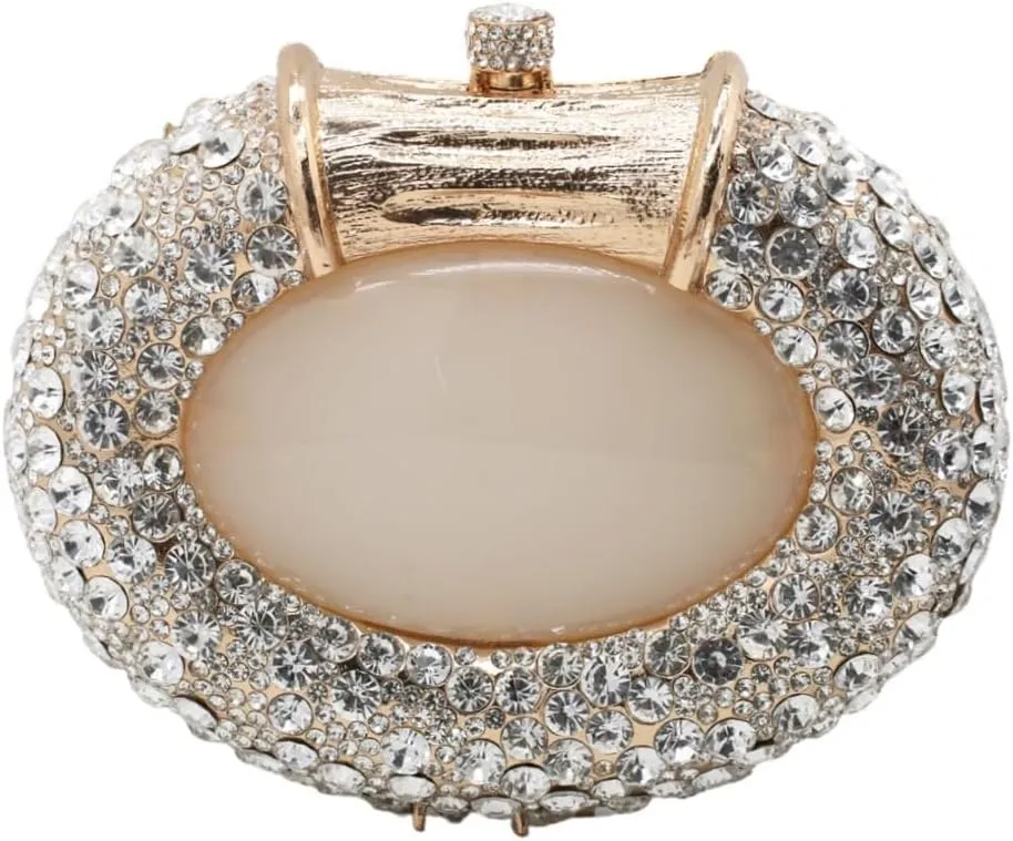 UMREN Women Crystal Oval Shell Evening Purse Bags Luxury Rhinestone Clutch Unique Gems Handbag Bridal Wedding Shoulder Bag