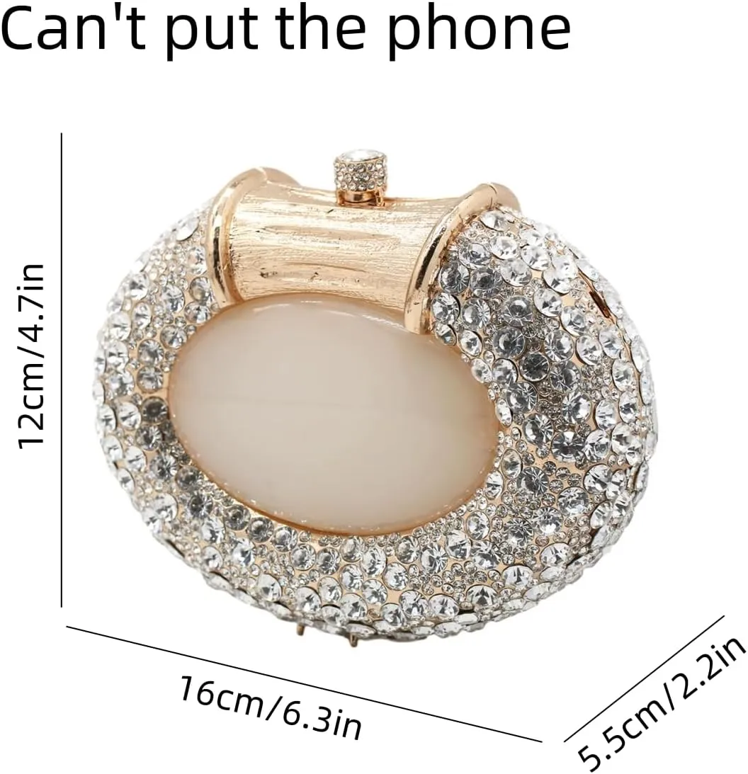 UMREN Women Crystal Oval Shell Evening Purse Bags Luxury Rhinestone Clutch Unique Gems Handbag Bridal Wedding Shoulder Bag