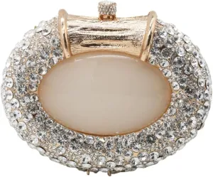 UMREN Women Crystal Oval Shell Evening Purse Bags Luxury Rhinestone Clutch Unique Gems Handbag Bridal Wedding Shoulder Bag