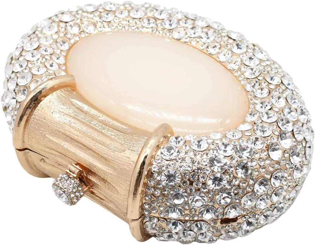 UMREN Women Crystal Oval Shell Evening Purse Bags Luxury Rhinestone Clutch Unique Gems Handbag Bridal Wedding Shoulder Bag