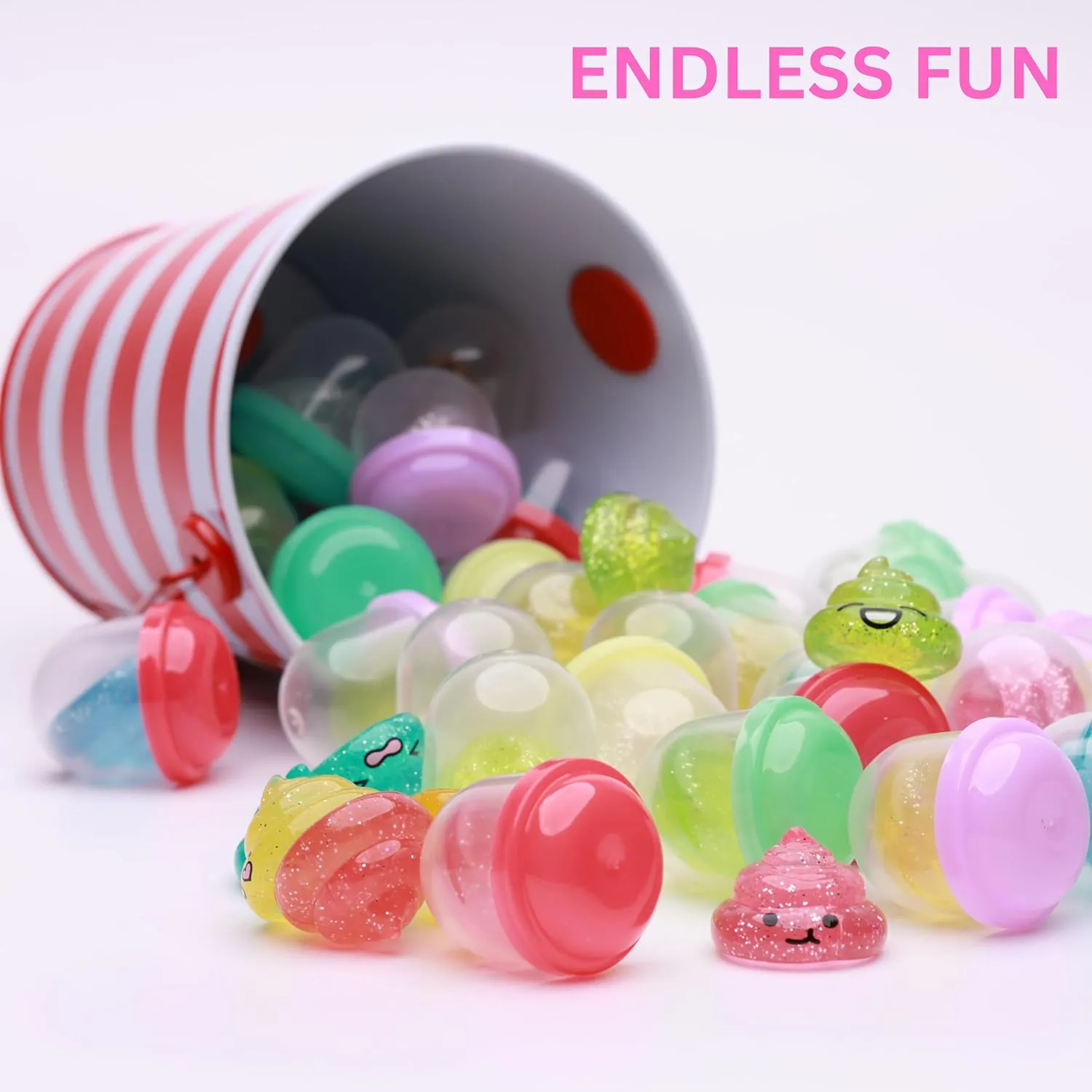 Unicorn Mini Toys in Capsules - 50 Pcs of 1.1 Inch Acorn Capsules and Unicorn Toy Poop for Kids - Plastic Capsules for Toys Bulk – Mini Unicorn Poop Toys - Poop Emoji - Easter Basket Stuffers