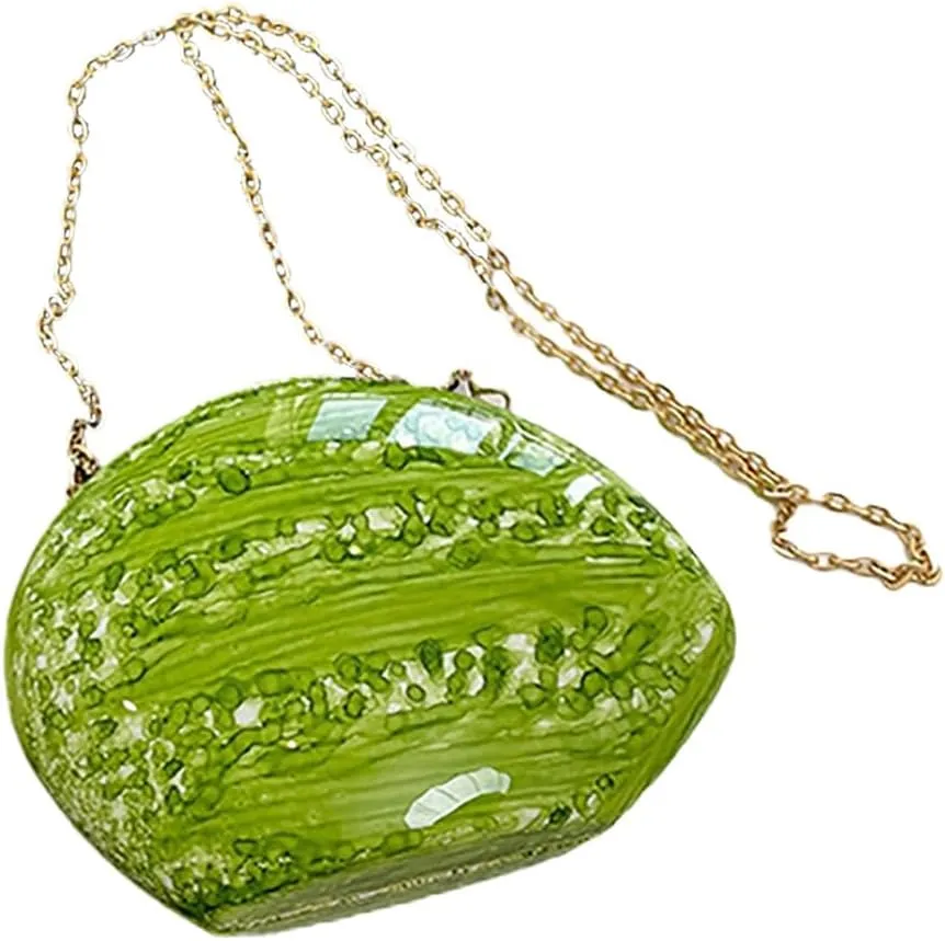Unique Shell Acrylic Clutch Purse for Women Cute Evening Bag with Detachable Metal Chain Shopping Dating Shoulder Bag