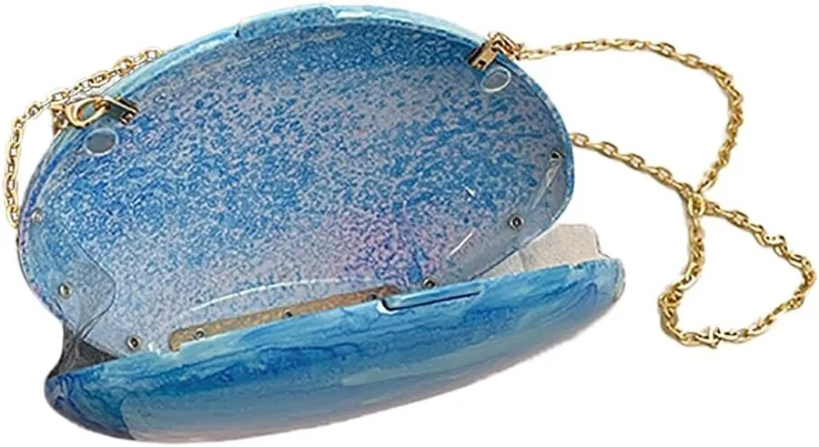 Unique Shell Acrylic Clutch Purse for Women Cute Evening Bag with Detachable Metal Chain Shopping Dating Shoulder Bag