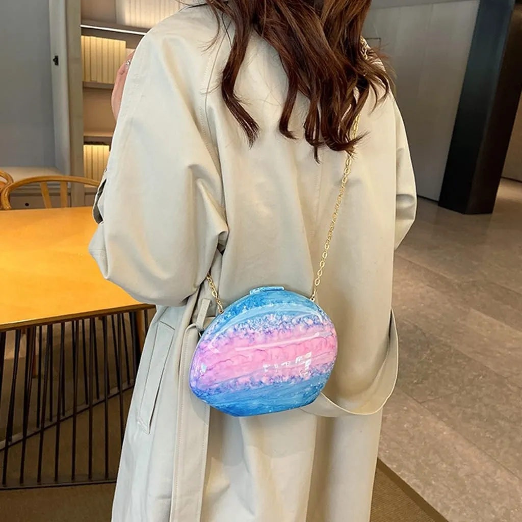 Unique Shell Acrylic Clutch Purse for Women Cute Evening Bag with Detachable Metal Chain Shopping Dating Shoulder Bag