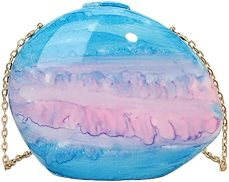 Unique Shell Acrylic Clutch Purse for Women Cute Evening Bag with Detachable Metal Chain Shopping Dating Shoulder Bag