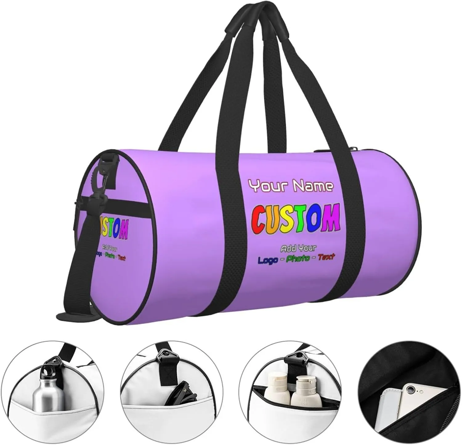 Unisex Custom Duffle Bag Add Name Image Logo Text Personalized Tote Bags For Travel Sport Gym Yoga Golf Customized Gifts Light Purple
