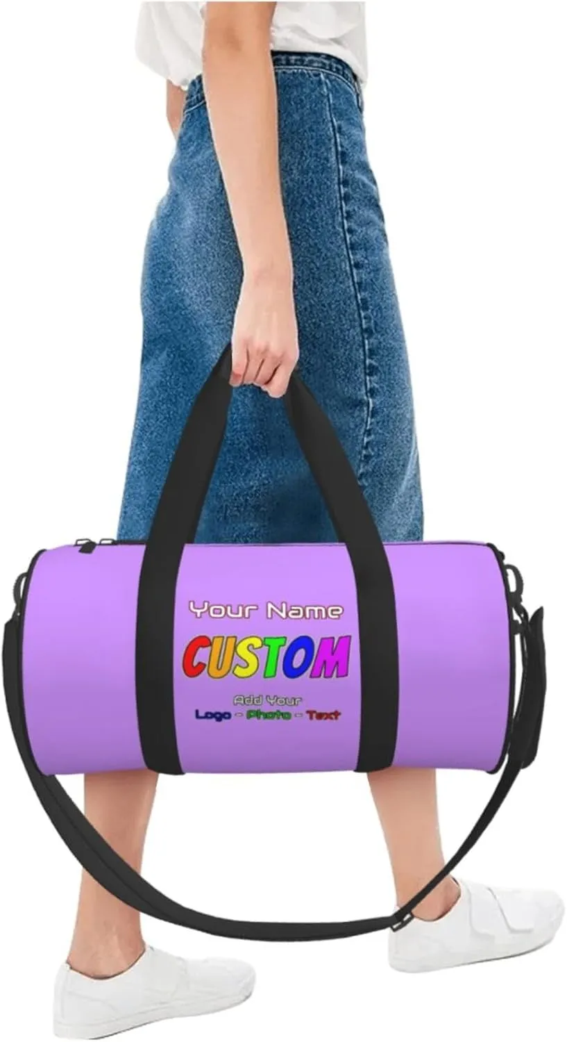Unisex Custom Duffle Bag Add Name Image Logo Text Personalized Tote Bags For Travel Sport Gym Yoga Golf Customized Gifts Light Purple