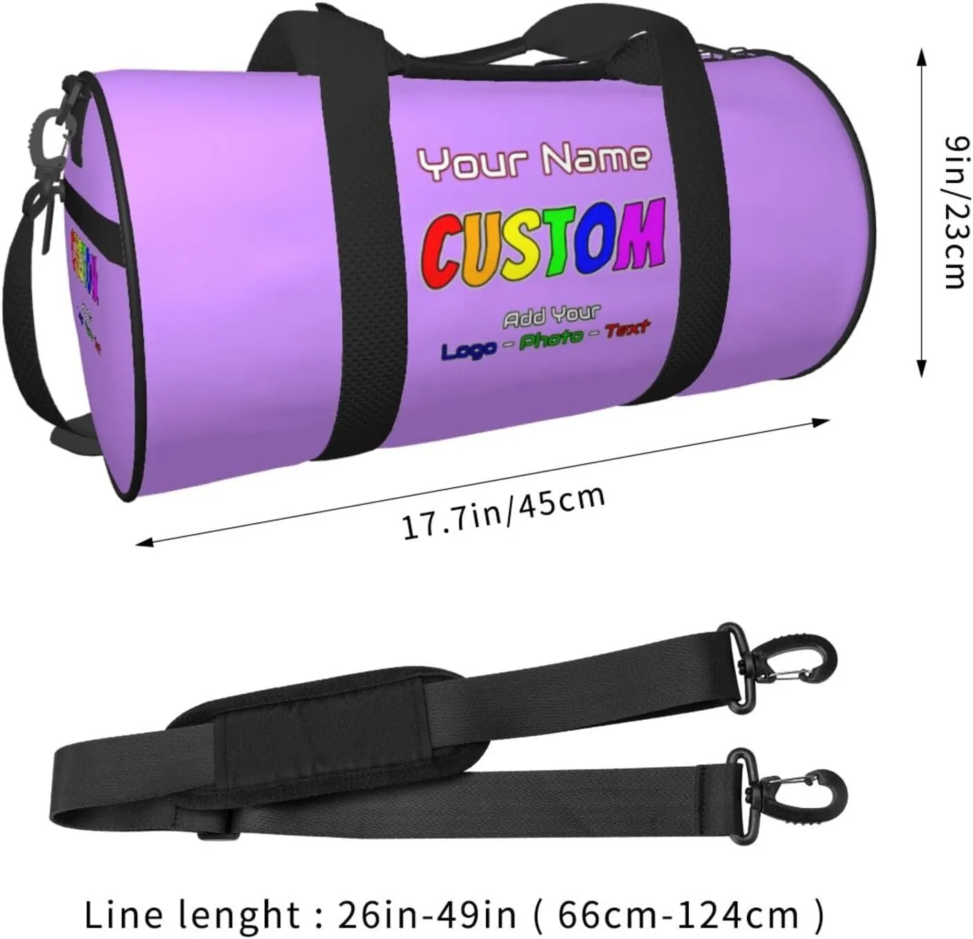 Unisex Custom Duffle Bag Add Name Image Logo Text Personalized Tote Bags For Travel Sport Gym Yoga Golf Customized Gifts Light Purple