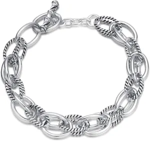 UNY JEWEL Bracelet Designer Brand Inspired Antique Women Jewelry Double Twisted Cable Link Wire Vintage Valentine (Silver)