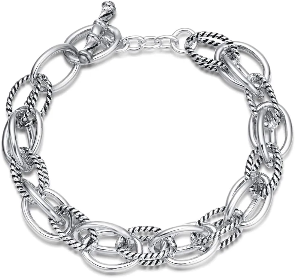 UNY JEWEL Bracelet Designer Brand Inspired Antique Women Jewelry Double Twisted Cable Link Wire Vintage Valentine (Silver)