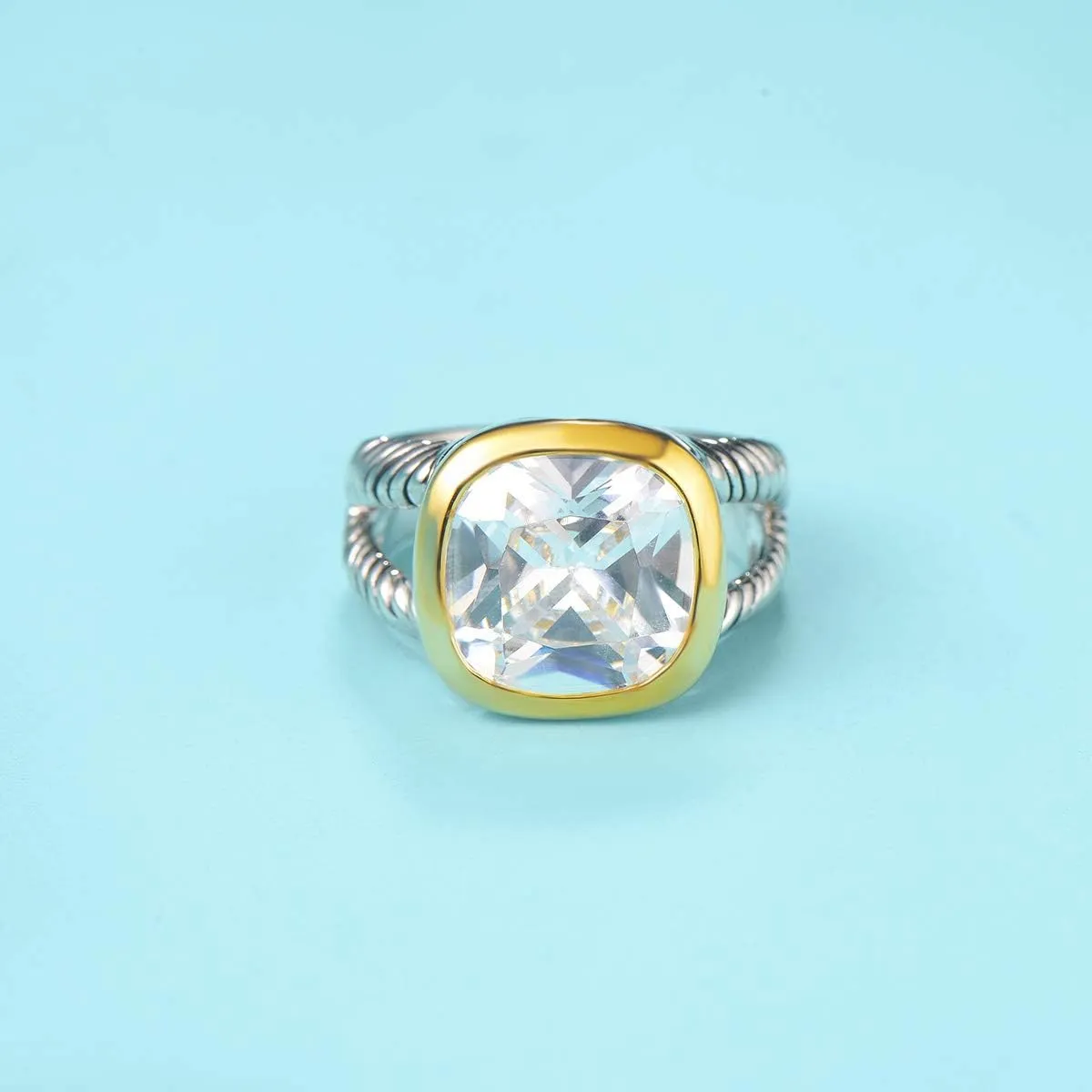 UNY Jewel Twisted Cable Wire Two Tone Cusion Cut CZ Statement Ring Designer Inspired Fashion Love Antique Women Jewelry Gift