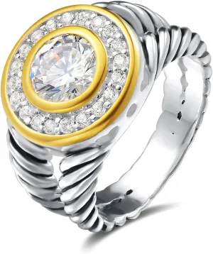 UNY JEWEL Two Tone Twisted Cable Wire Ring Split Shank Pave CZ Unique Designer Inspired Jewelry Women's Fashion Dupes Ring