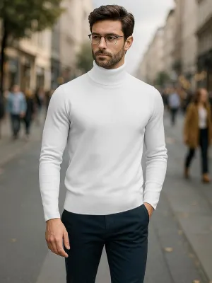 URBAN BUCK Turtleneck Men Shirt Long Sleeve Ribbed Knitted Casual TShirt Slim Fit Cotton Turtle Neck Pullover Sweater
