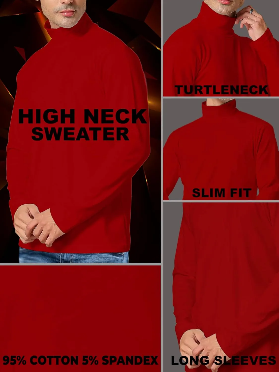 URBAN BUCK Turtleneck Men Shirt Long Sleeve Ribbed Knitted Casual TShirt Slim Fit Cotton Turtle Neck Pullover Sweater