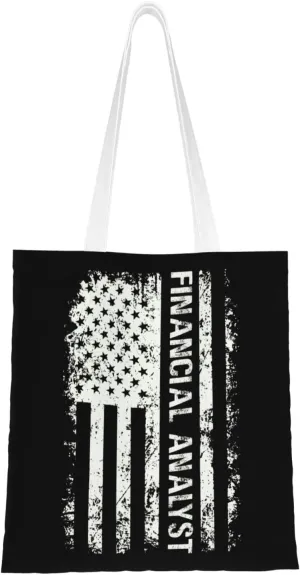 Usa Flag Financial Analyst Tote Bag for Women Canvas Shopping Bags Reusable Beach Bag Grocery Bags Tote Shoulder Bag Gift Bags