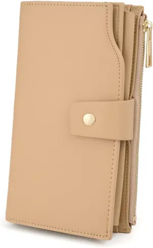 UTO Wallet Women Vegan Leather Wristlet Snap Long Purse Credit Card Holder Elegant Clutch