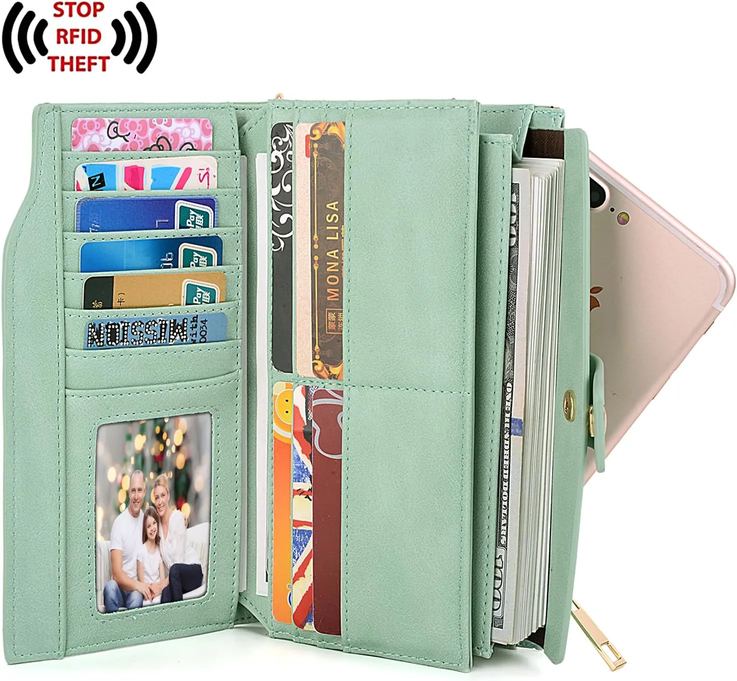 UTO Wallet Women Vegan Leather Wristlet Snap Long Purse Credit Card Holder Elegant Clutch
