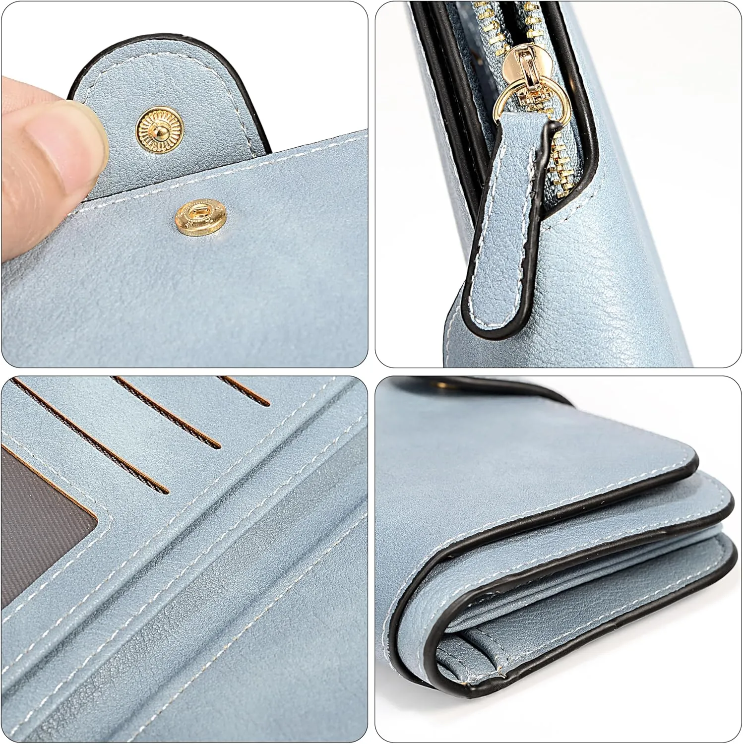 UTO Wallet Women Vegan Leather Wristlet Snap Long Purse Credit Card Holder Elegant Clutch