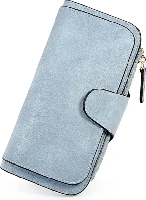 UTO Wallet Women Vegan Leather Wristlet Snap Long Purse Credit Card Holder Elegant Clutch