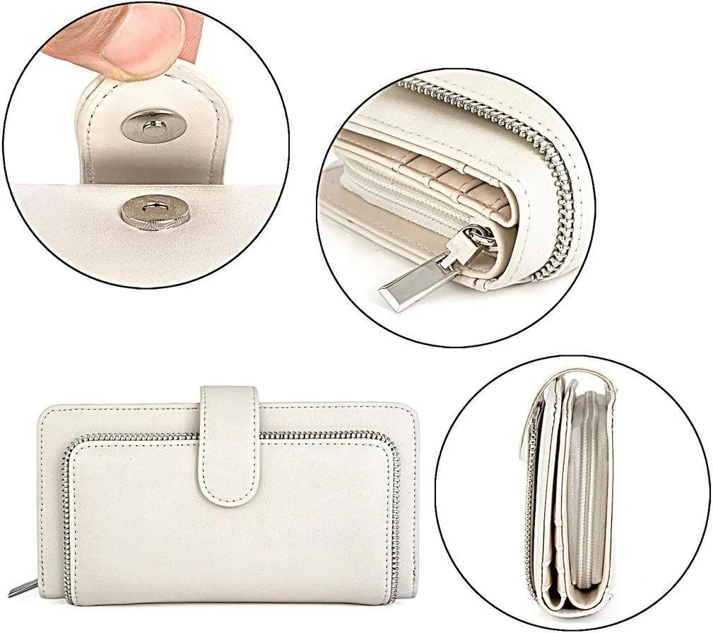 UTO Wallet Women Vegan Leather Wristlet Snap Long Purse Credit Card Holder Elegant Clutch