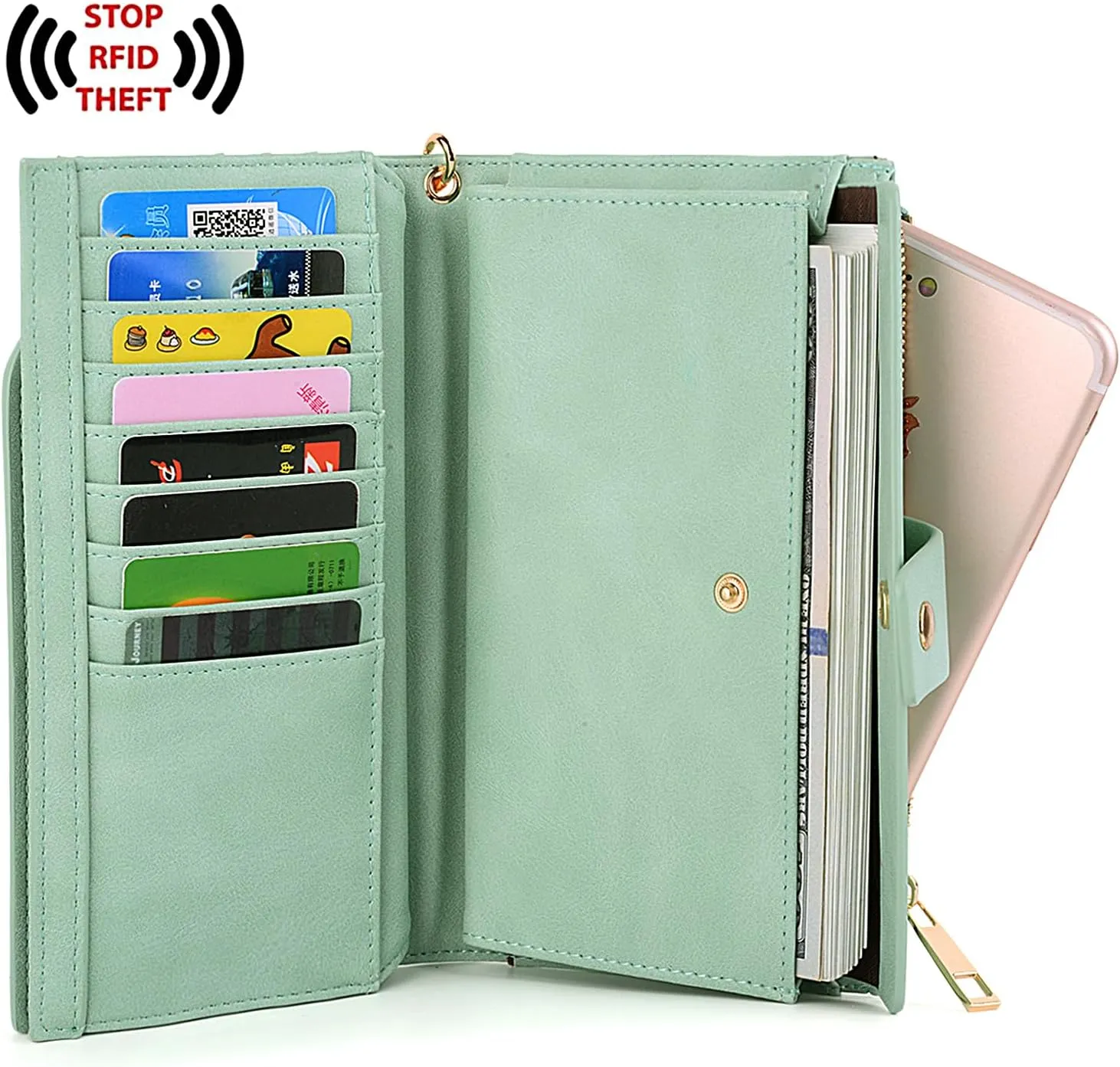 UTO Wallet Women Vegan Leather Wristlet Snap Long Purse Credit Card Holder Elegant Clutch