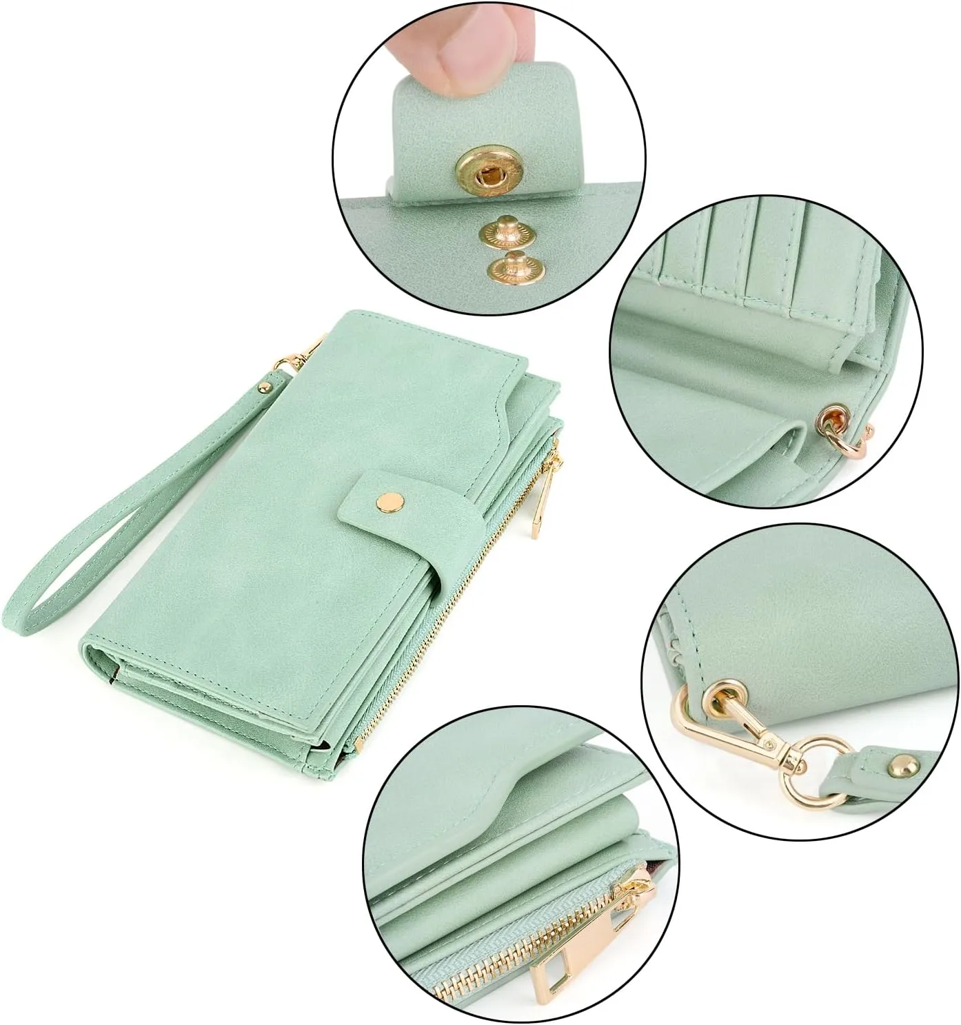UTO Wallet Women Vegan Leather Wristlet Snap Long Purse Credit Card Holder Elegant Clutch