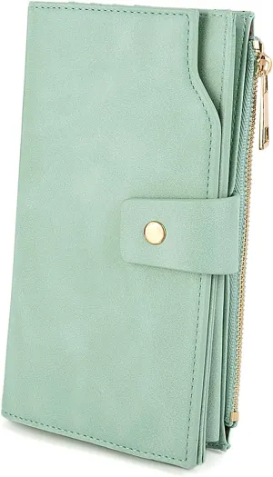 UTO Wallet Women Vegan Leather Wristlet Snap Long Purse Credit Card Holder Elegant Clutch