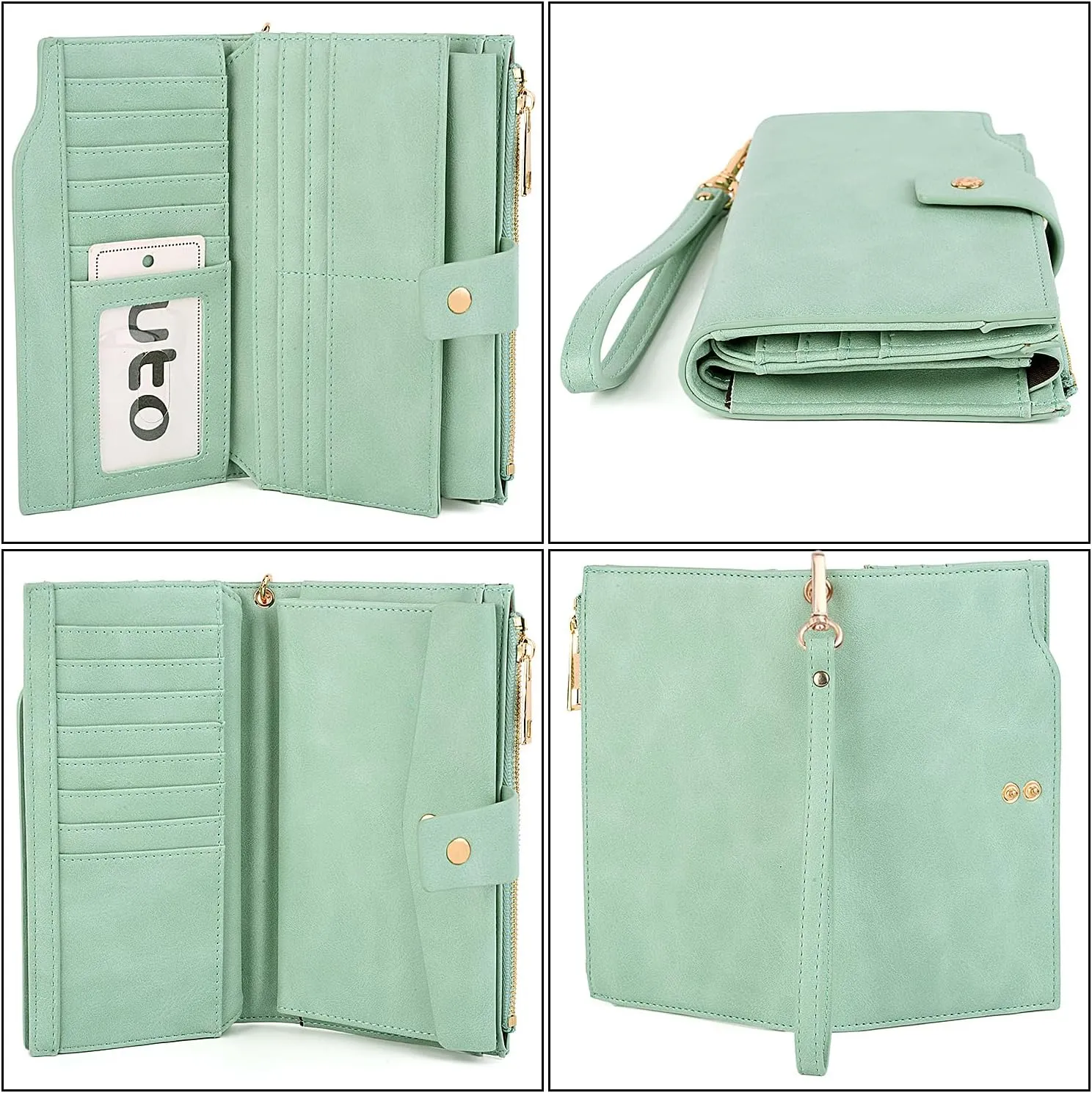 UTO Wallet Women Vegan Leather Wristlet Snap Long Purse Credit Card Holder Elegant Clutch