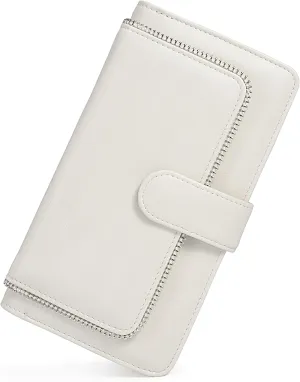 UTO Wallet Women Vegan Leather Wristlet Snap Long Purse Credit Card Holder Elegant Clutch