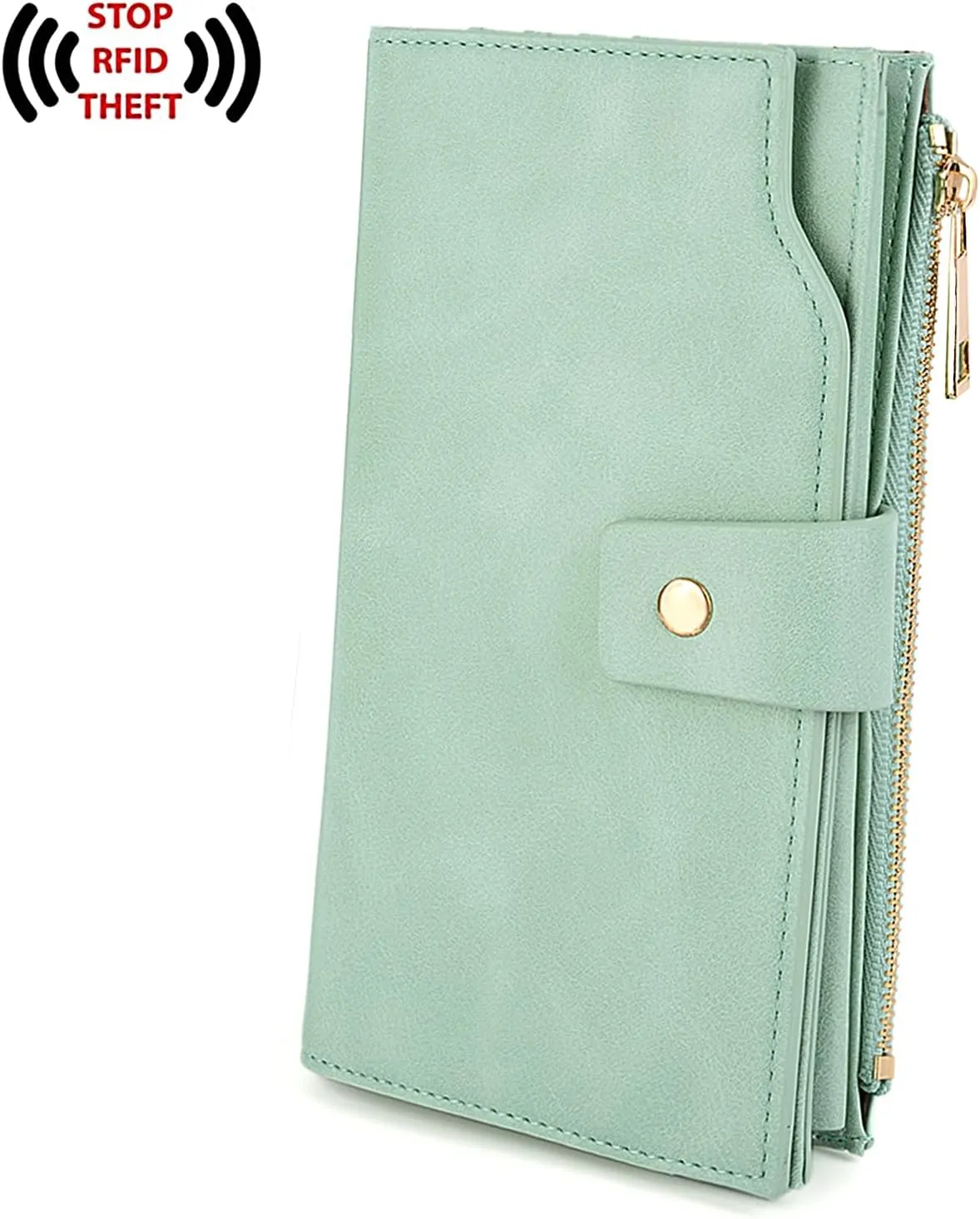 UTO Wallet Women Vegan Leather Wristlet Snap Long Purse Credit Card Holder Elegant Clutch