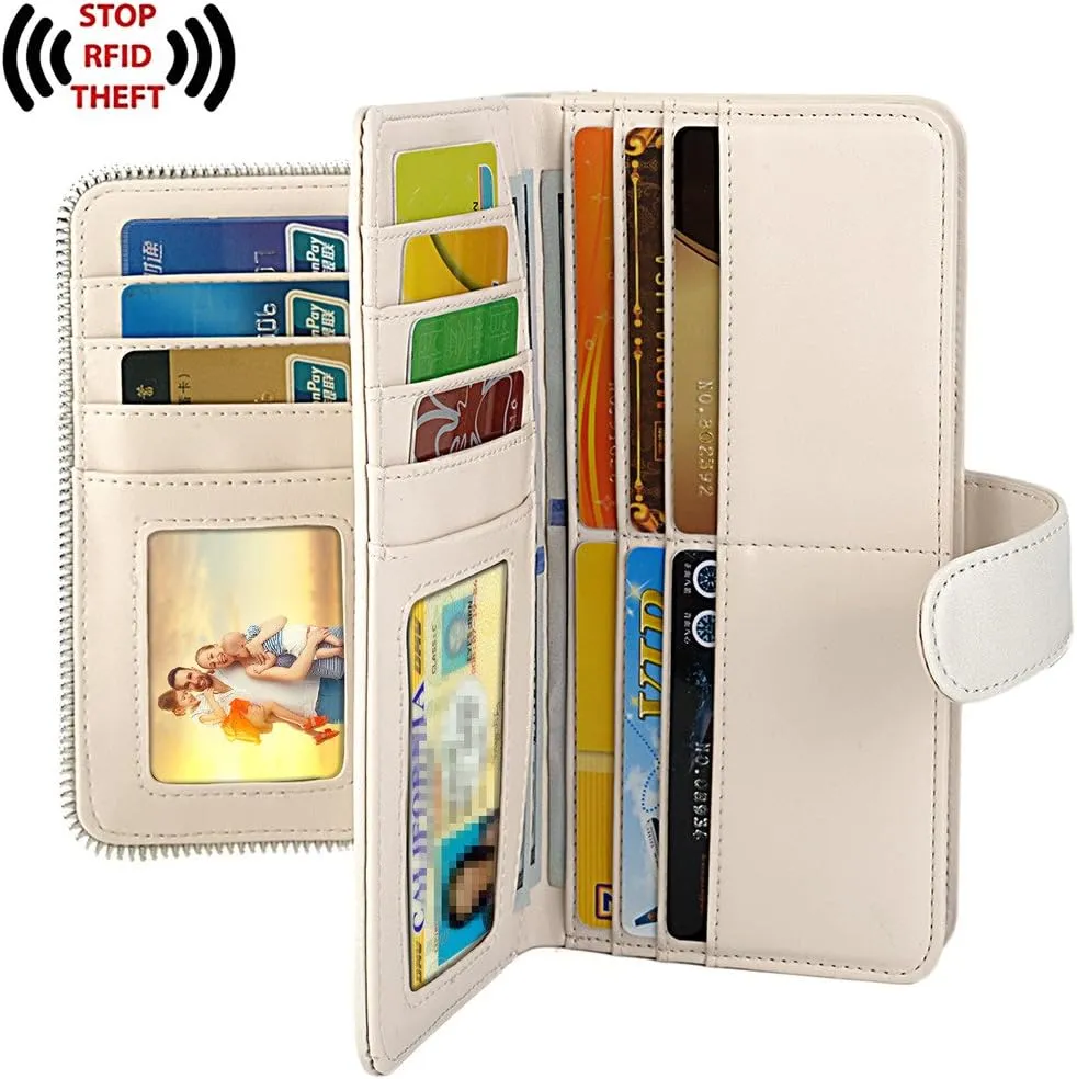 UTO Wallet Women Vegan Leather Wristlet Snap Long Purse Credit Card Holder Elegant Clutch