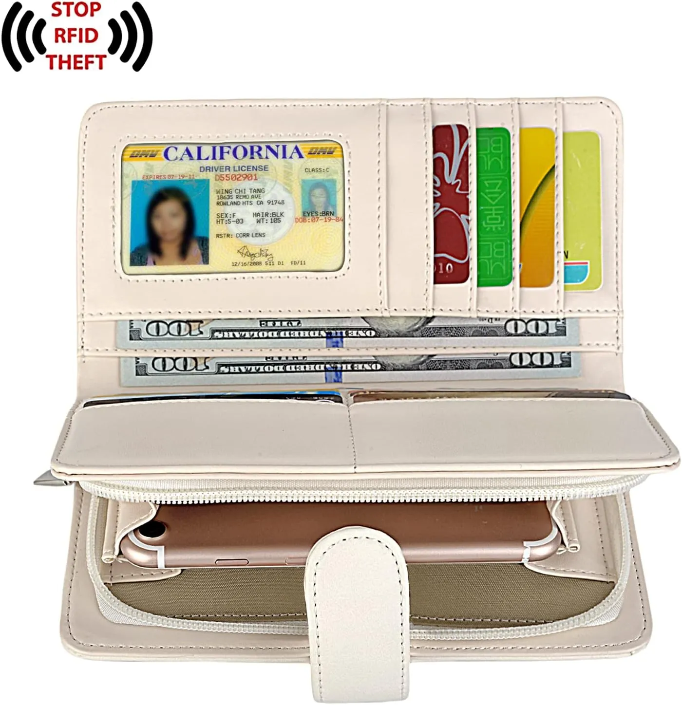 UTO Wallet Women Vegan Leather Wristlet Snap Long Purse Credit Card Holder Elegant Clutch