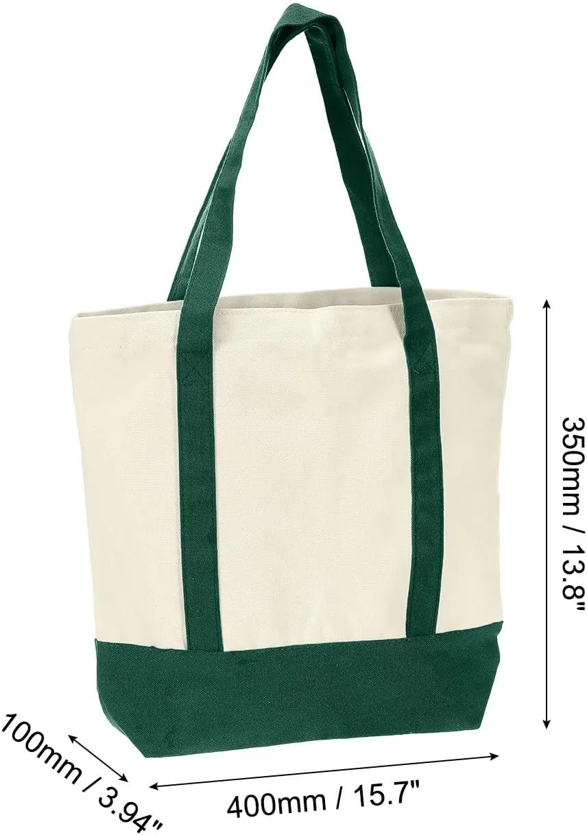 uxcell Canvas Tote Bag with Zipper, Reusable Canvas Tote Bag with Internal and External Pockets, Multipurpose Shopping Bag