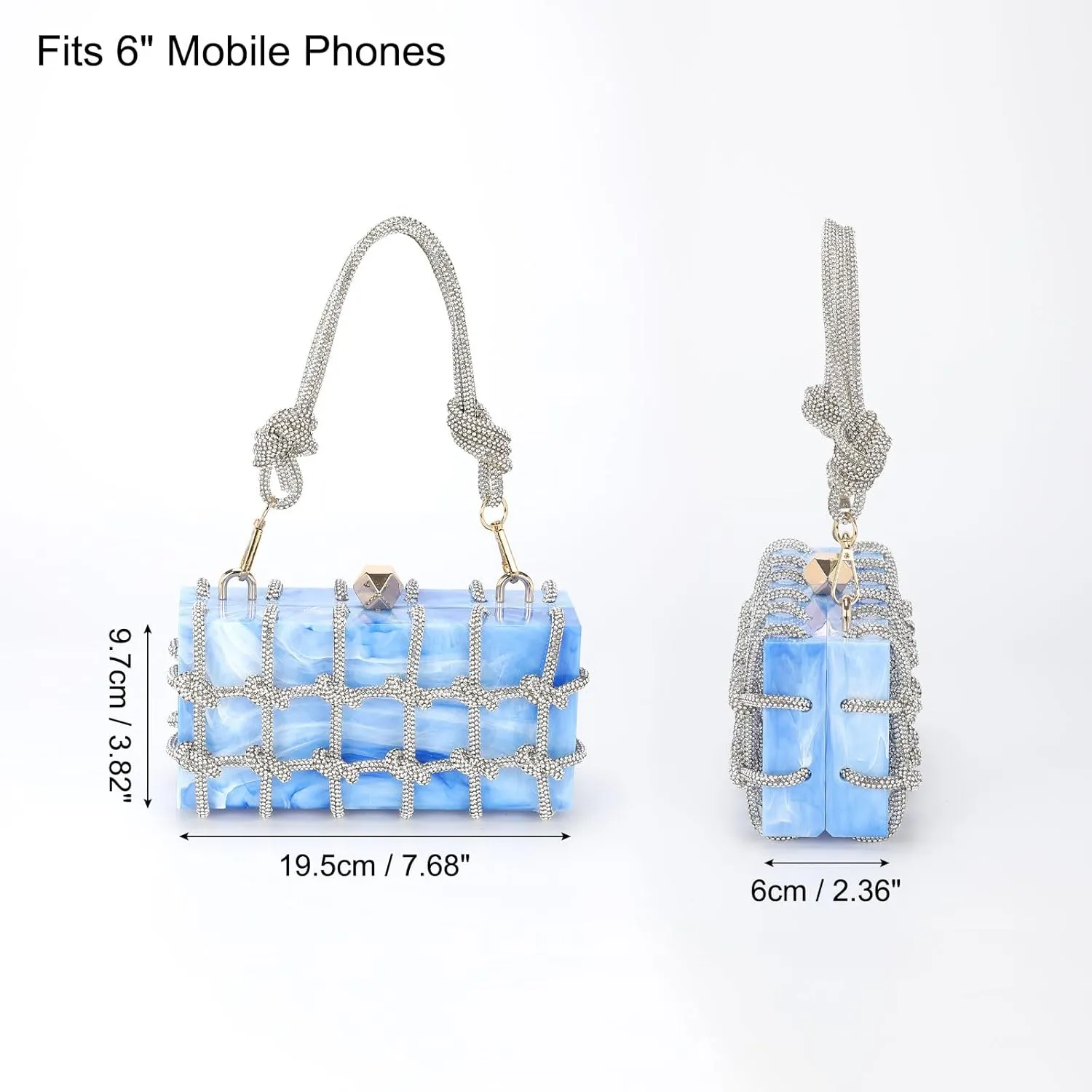 uxcell Evening Bags, Acrylic Clutch Purse Marbling Bag Wedding Prom Party, Lake Blue