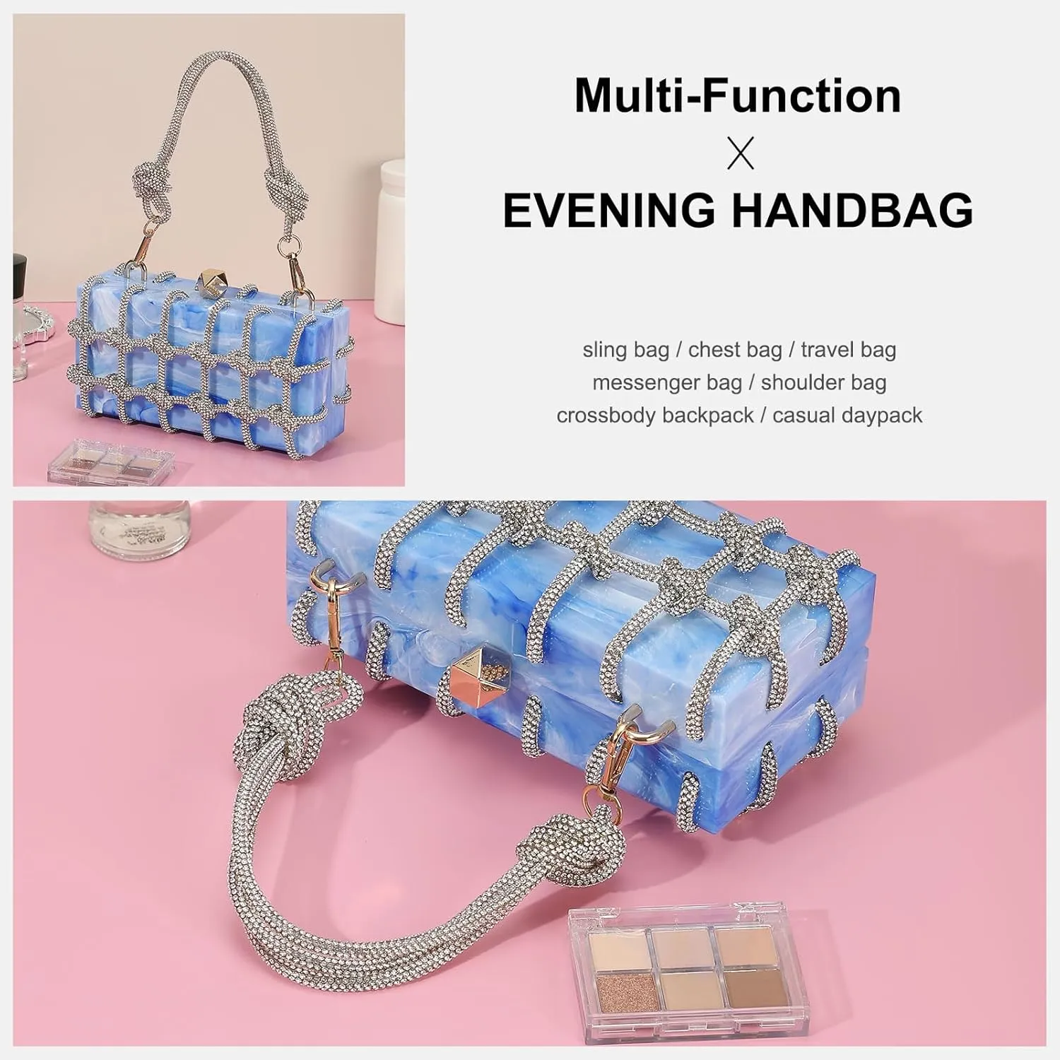 uxcell Evening Bags, Acrylic Clutch Purse Marbling Bag Wedding Prom Party, Lake Blue