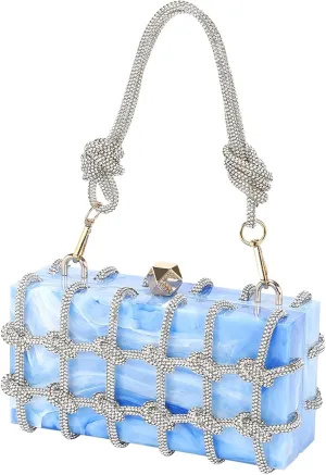 uxcell Evening Bags, Acrylic Clutch Purse Marbling Bag Wedding Prom Party, Lake Blue