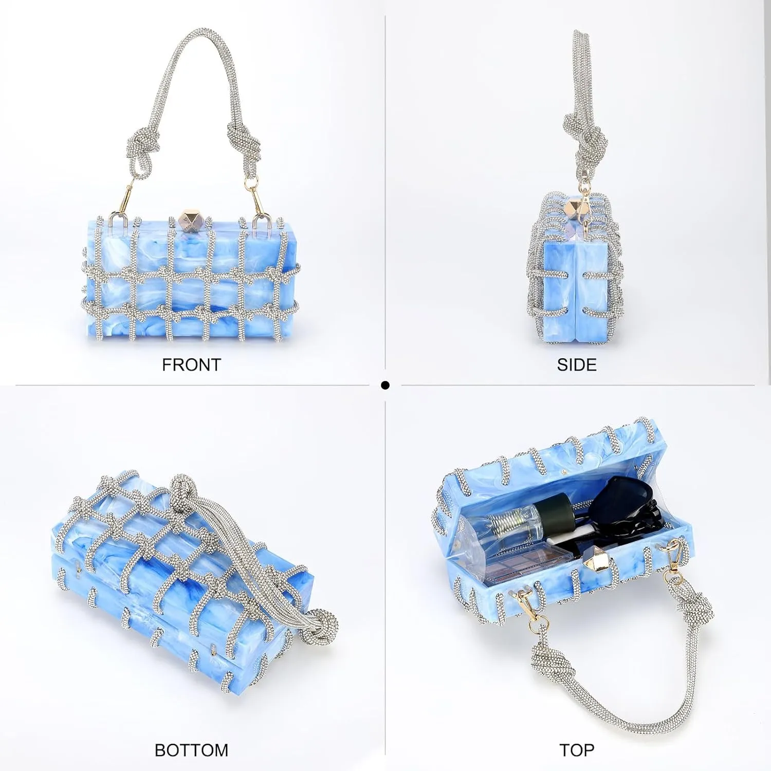 uxcell Evening Bags, Acrylic Clutch Purse Marbling Bag Wedding Prom Party, Lake Blue