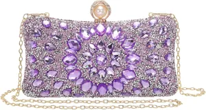 uxcell Evening Bags for Women, Sparkly Crystal Rhinestone Clutch Purse with Chain Strap Shoulder Bag for Wedding Party Evening Weekend, Light Purple