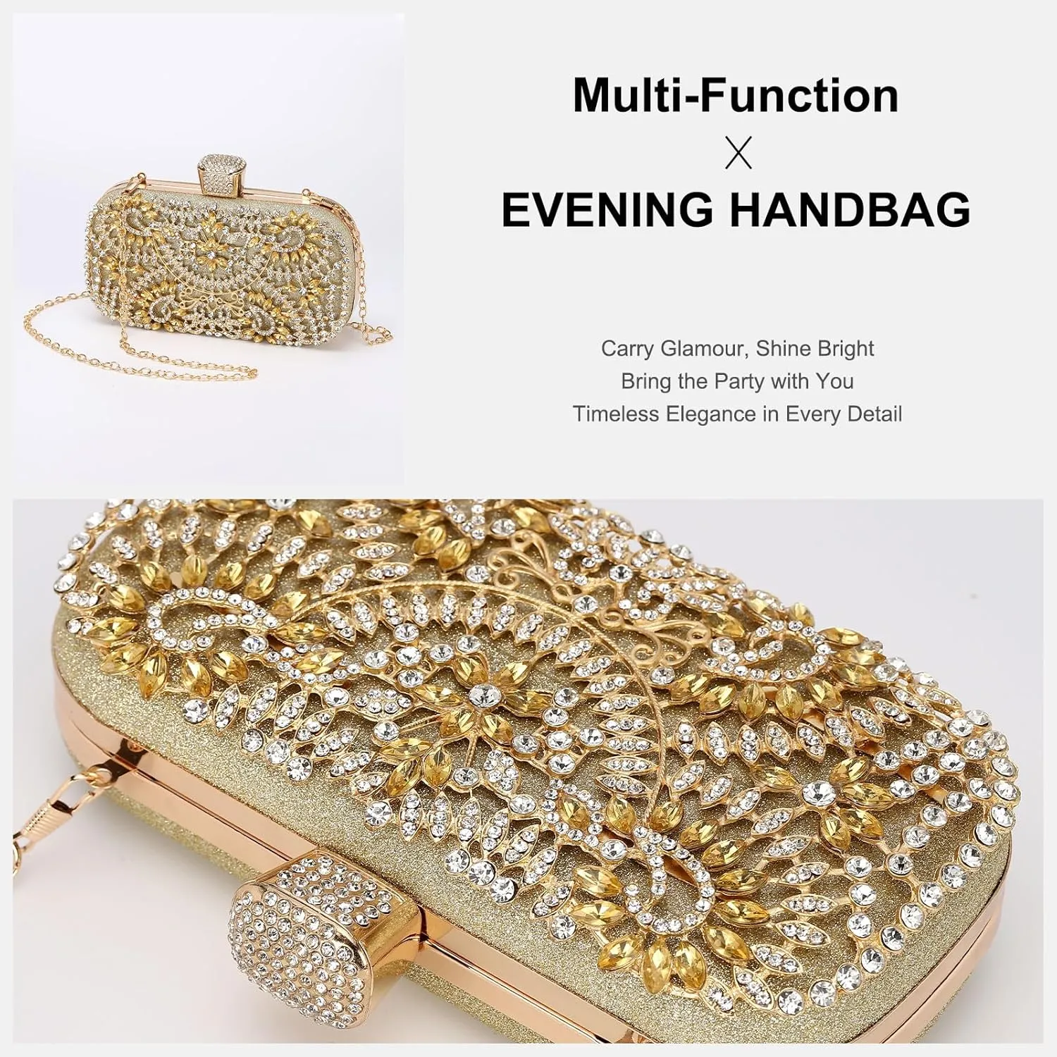 uxcell Evening Bags for Women, Sparkly Crystal Rhinestone Clutch Purse with Chain Strap Shoulder Bag Handbag