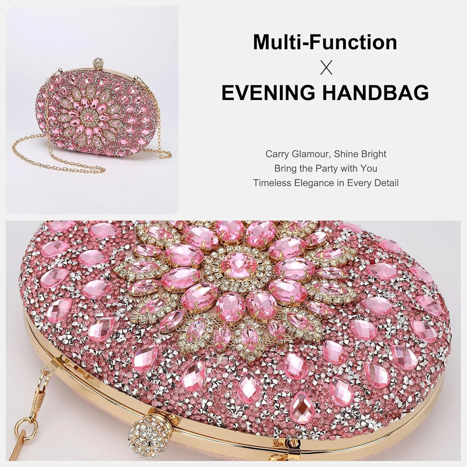 uxcell Evening Bags for Women, Sparkly Crystal Rhinestone Clutch Purse with Chain Strap Shoulder Bag Handbag