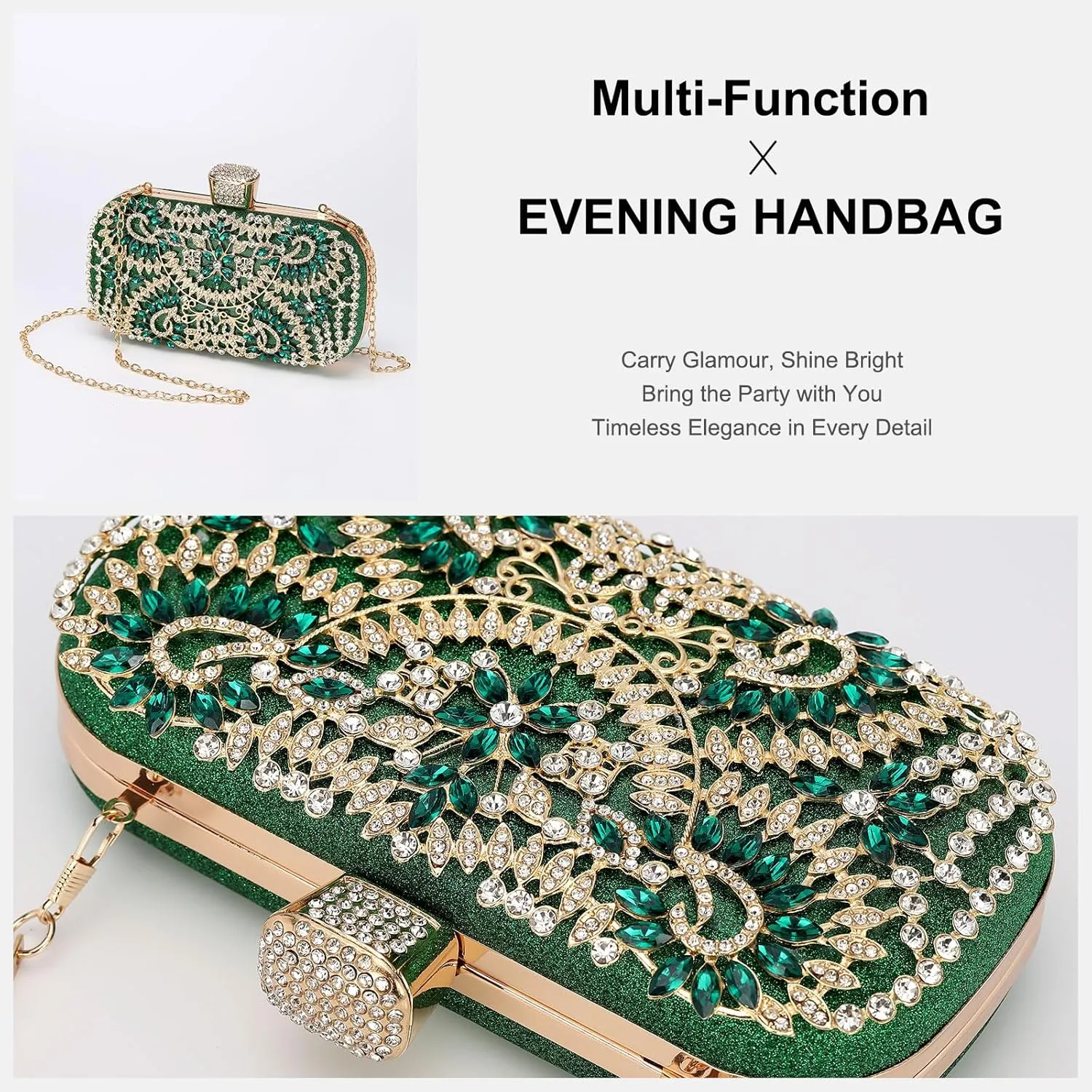 uxcell Evening Bags for Women, Sparkly Crystal Rhinestone Clutch Purse with Chain Strap Shoulder Bag Handbag