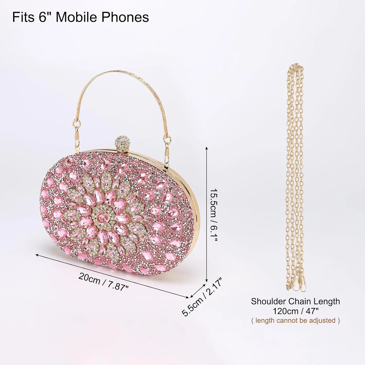 uxcell Evening Bags for Women, Sparkly Crystal Rhinestone Clutch Purse with Chain Strap Shoulder Bag Handbag