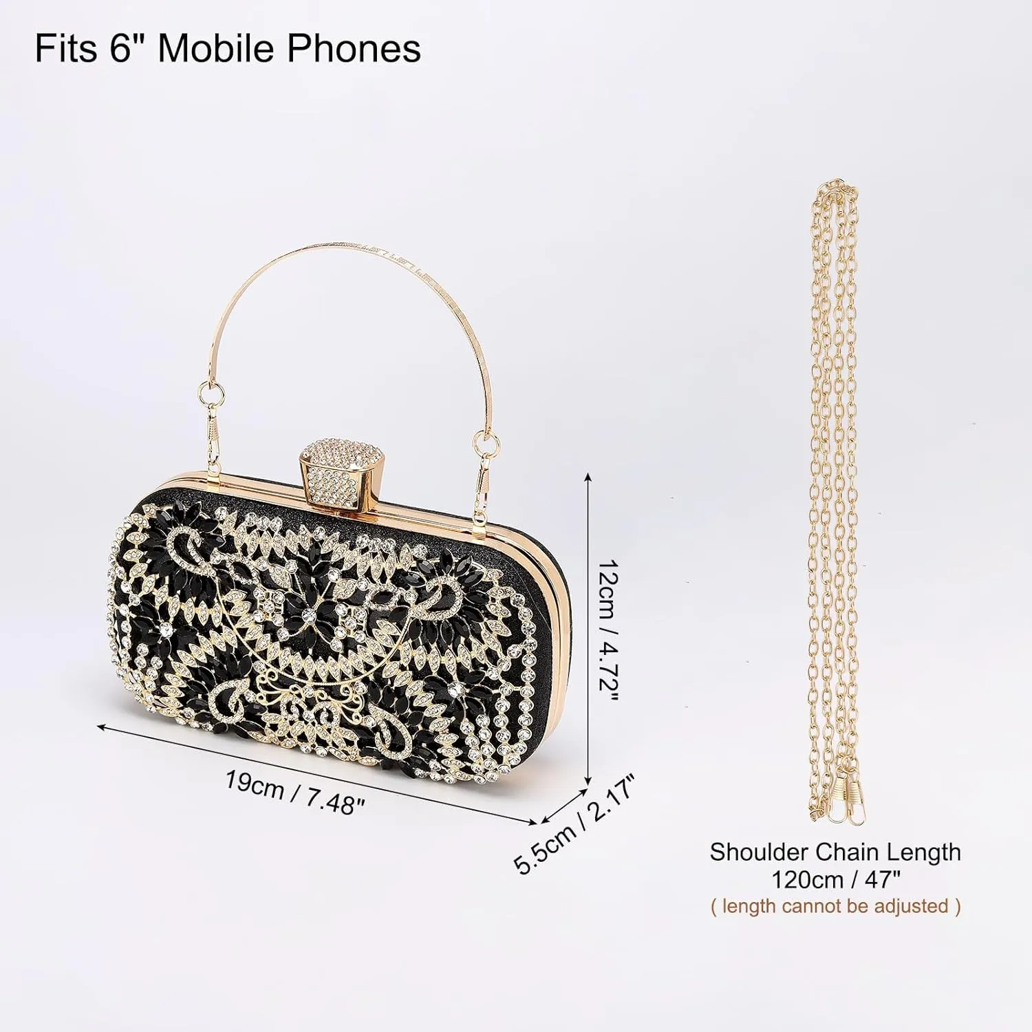 uxcell Evening Bags for Women, Sparkly Crystal Rhinestone Clutch Purse with Chain Strap Shoulder Bag Handbag