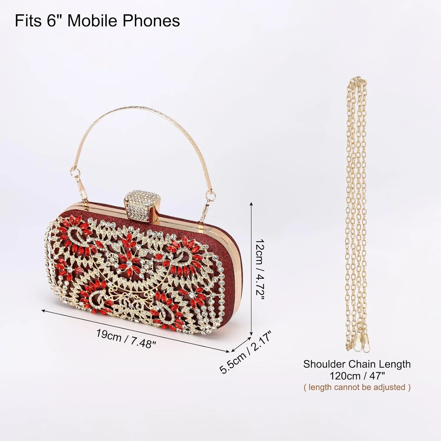 uxcell Evening Bags for Women, Sparkly Crystal Rhinestone Clutch Purse with Chain Strap Shoulder Bag Handbag