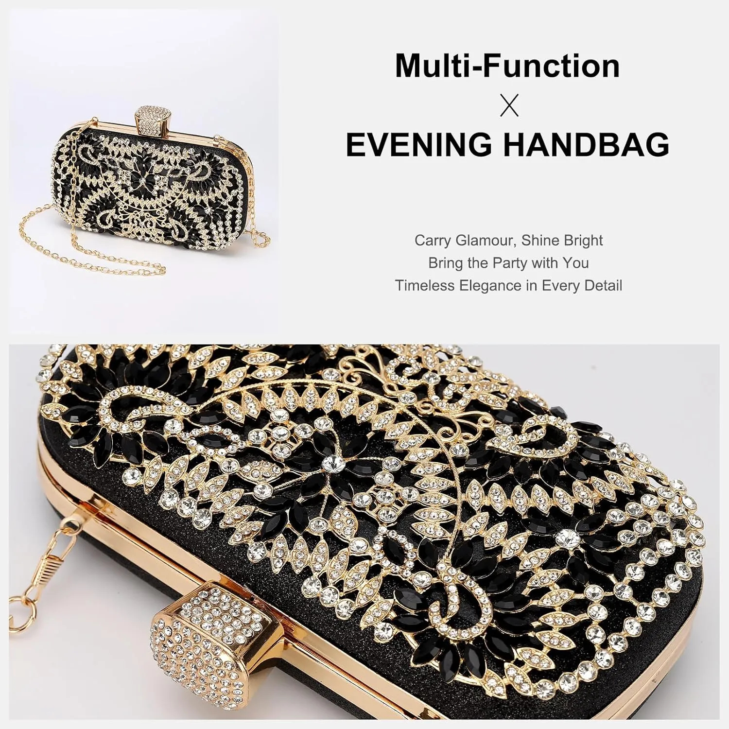 uxcell Evening Bags for Women, Sparkly Crystal Rhinestone Clutch Purse with Chain Strap Shoulder Bag Handbag