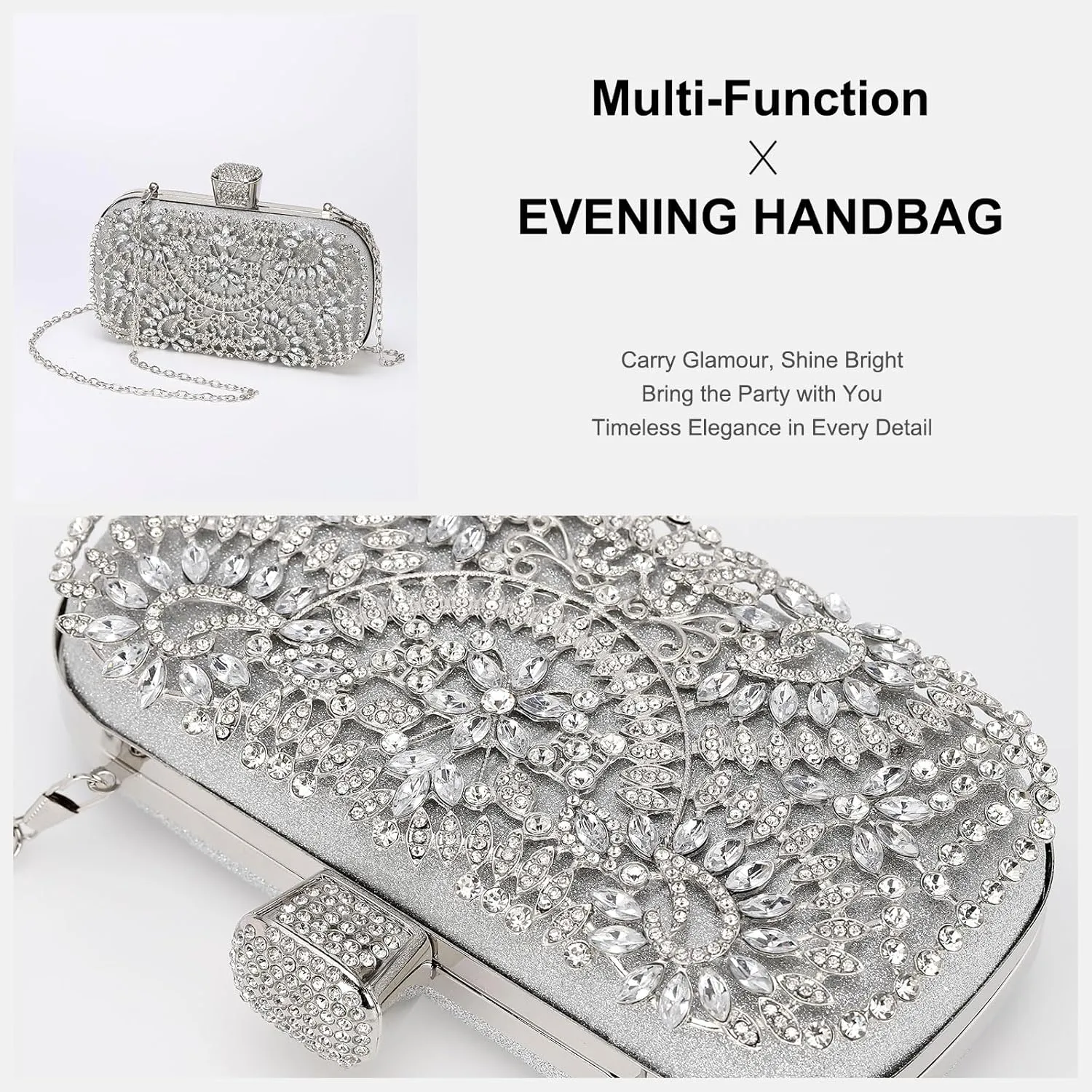 uxcell Evening Bags for Women, Sparkly Crystal Rhinestone Clutch Purse with Chain Strap Shoulder Bag Handbag