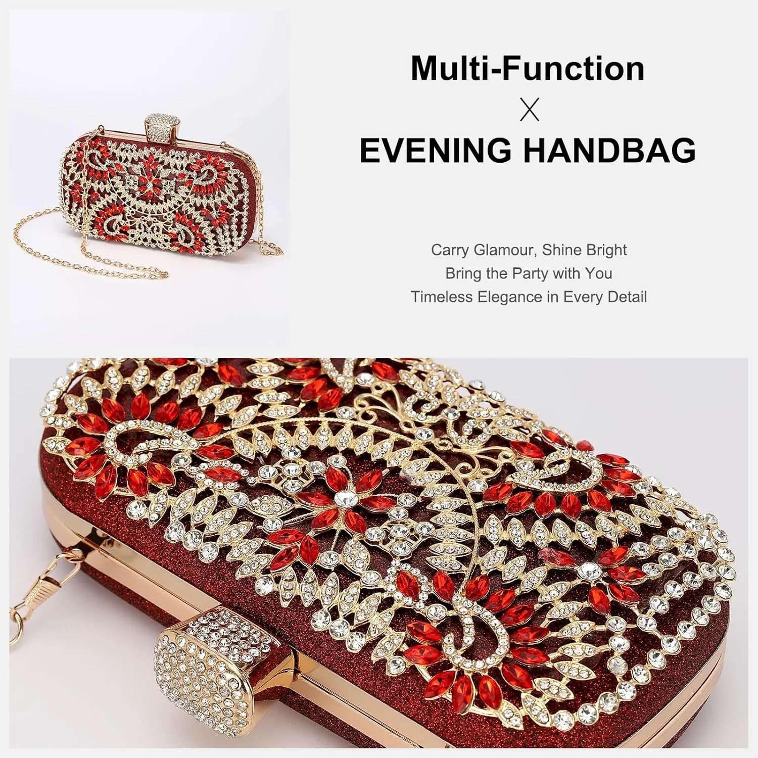 uxcell Evening Bags for Women, Sparkly Crystal Rhinestone Clutch Purse with Chain Strap Shoulder Bag Handbag