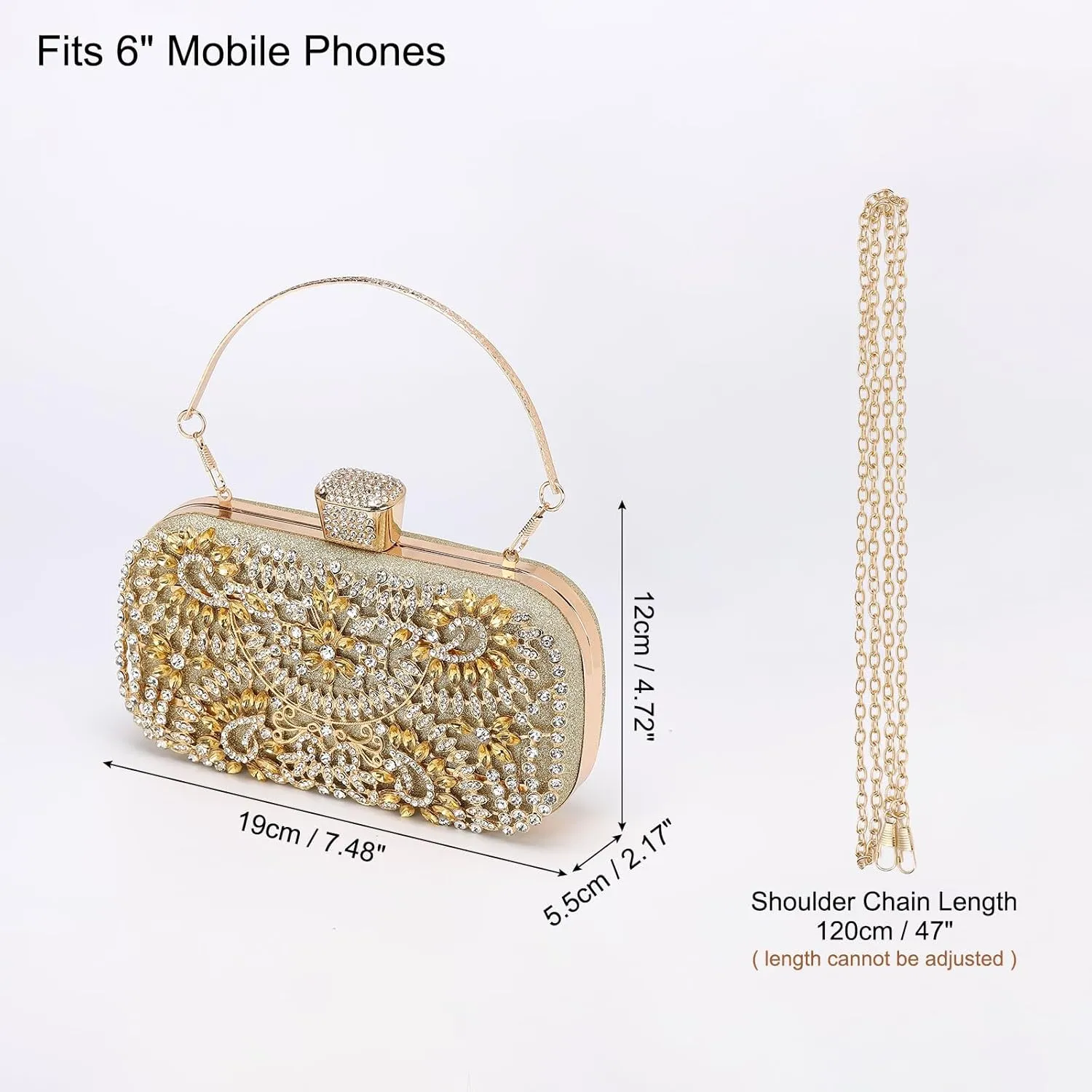 uxcell Evening Bags for Women, Sparkly Crystal Rhinestone Clutch Purse with Chain Strap Shoulder Bag Handbag