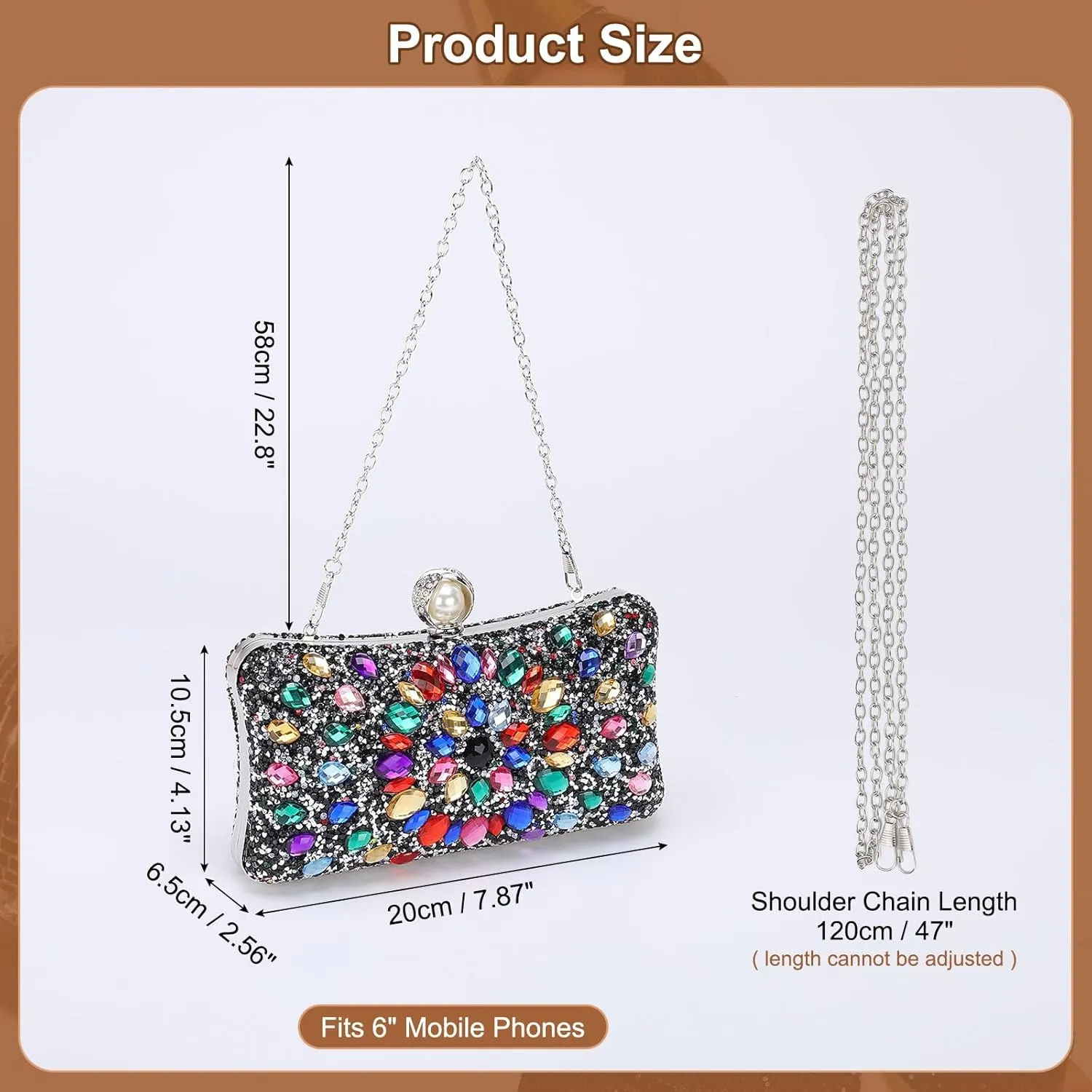 uxcell Evening Bags for Women, Sparkly Crystal Rhinestone Clutch Purse with Chain Strap Shoulder Bag