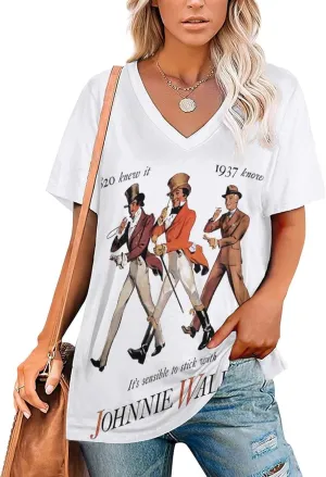 V Neck T Shirt Women Summer Casual Fashion Print Short Sleeve Loose Fit Tee Tops
